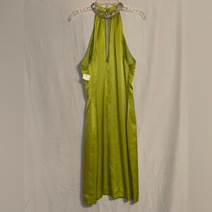 NWT Andrea Polizzi For Rex Lester Lime Green Dress with Rhinestone Collar Size 6